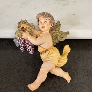 Vintage Cherub Figurine with Grapes Wall Decor Signed